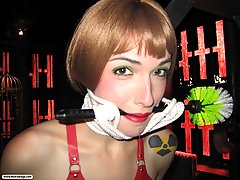 Bondage Pictures -  Big tit Ebony dominatrix Ruby punishes beautiful fetish model Mayhem