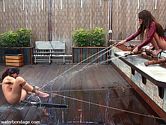 Water Bondage Pictures -  Satin Phoenix gets roped on the docks by Annie Cruz