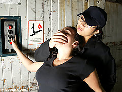 Lesbian Pictures -  Voluptuous Jenya gets gagged, tied & fucked down in the basement