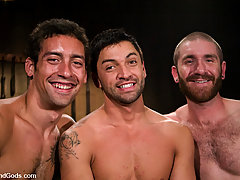 Gay Pictures -  Geoffrey Paine fucks and sucks two ripped studs in bondage.