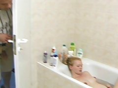Pregnant Pictures -  Natural blond preggy masturbates and sucks dick in a bath