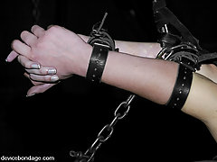 BDSM Toys Pictures -  Blonde, blue eyed amazon woman from Germany in extreme bondage.